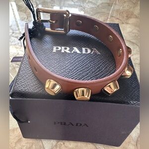 NWT - Prada Brown Leather Studded Bracelet